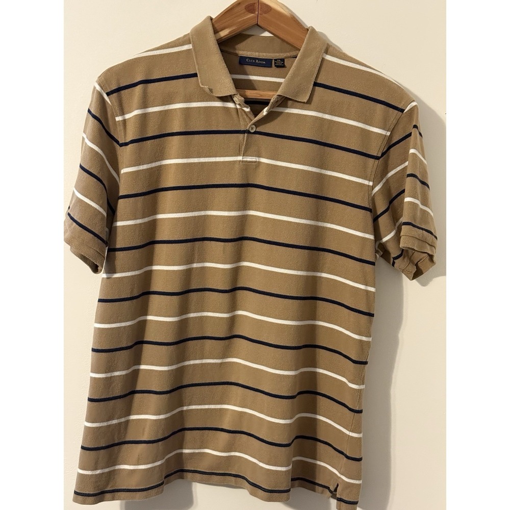 Club Room Men's Striped Polo Shirt Brown White Navy XL Short Sleeve Casual